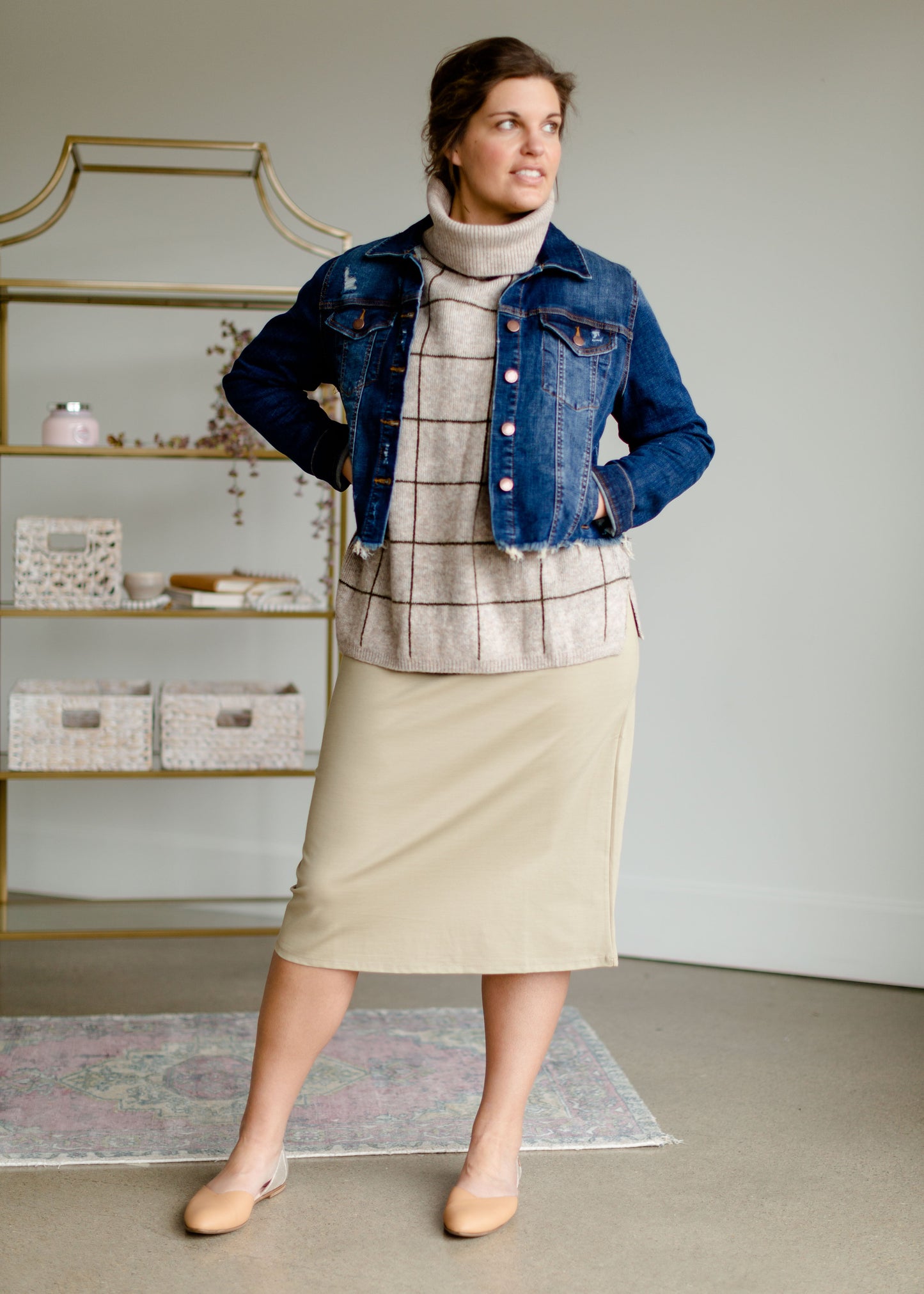 Turtle Neck Checkered Sweater Tops Paper Crane