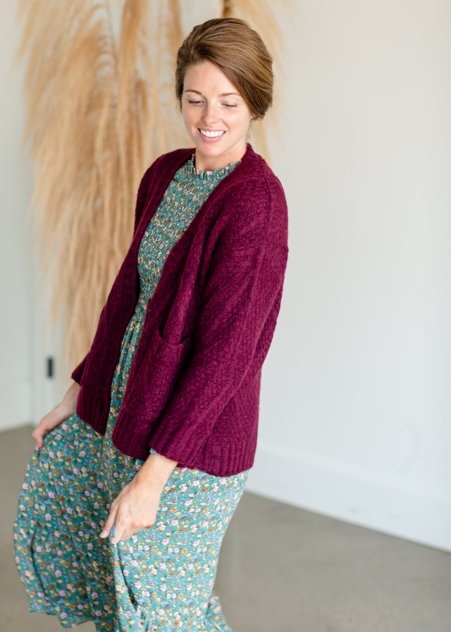 Vintage Soft Cable Knit Long Sleeve Button Front Cardigan Tops Tulip B