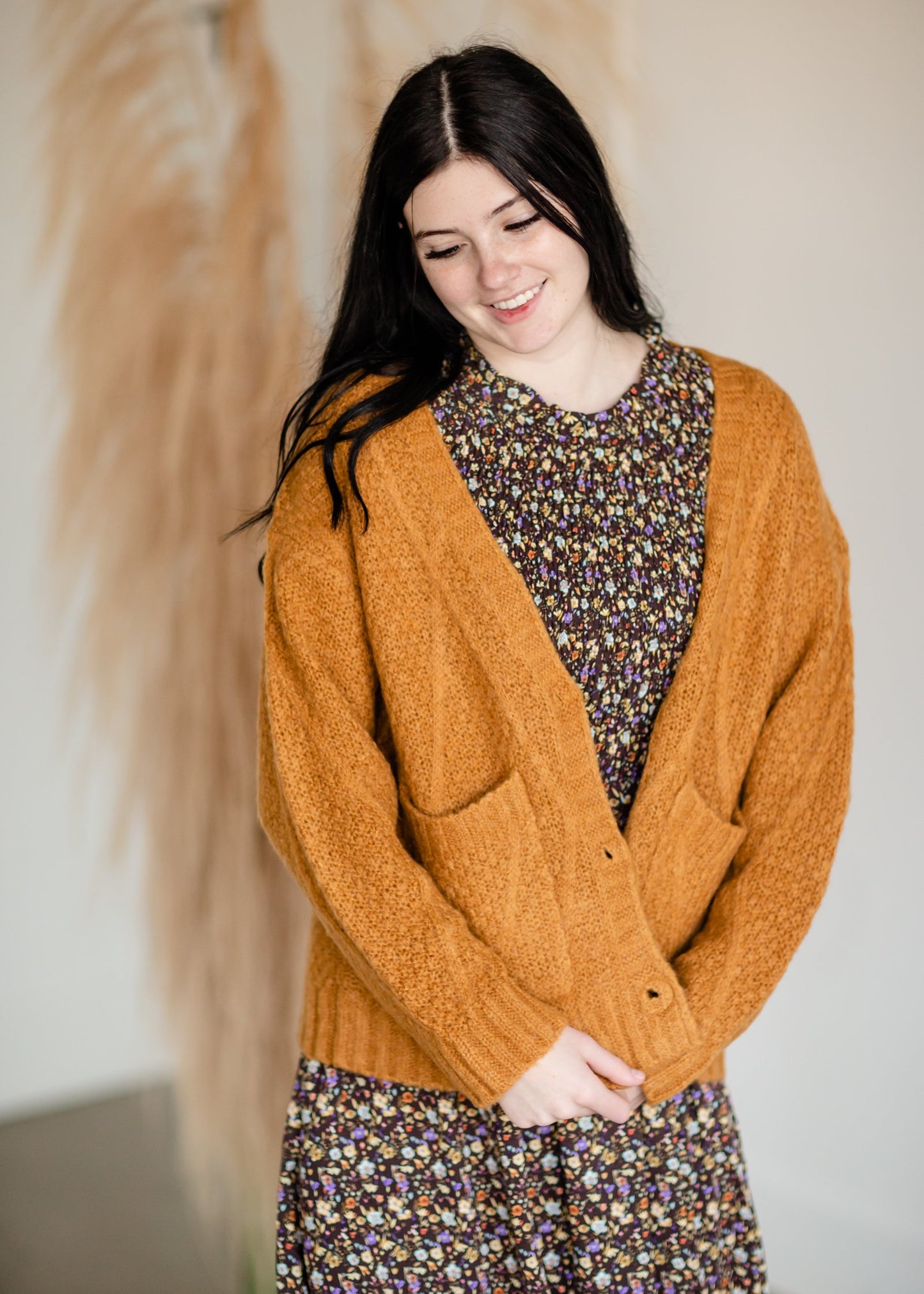 Vintage Soft Cable Knit Long Sleeve Button Front Cardigan Tops Tulip B