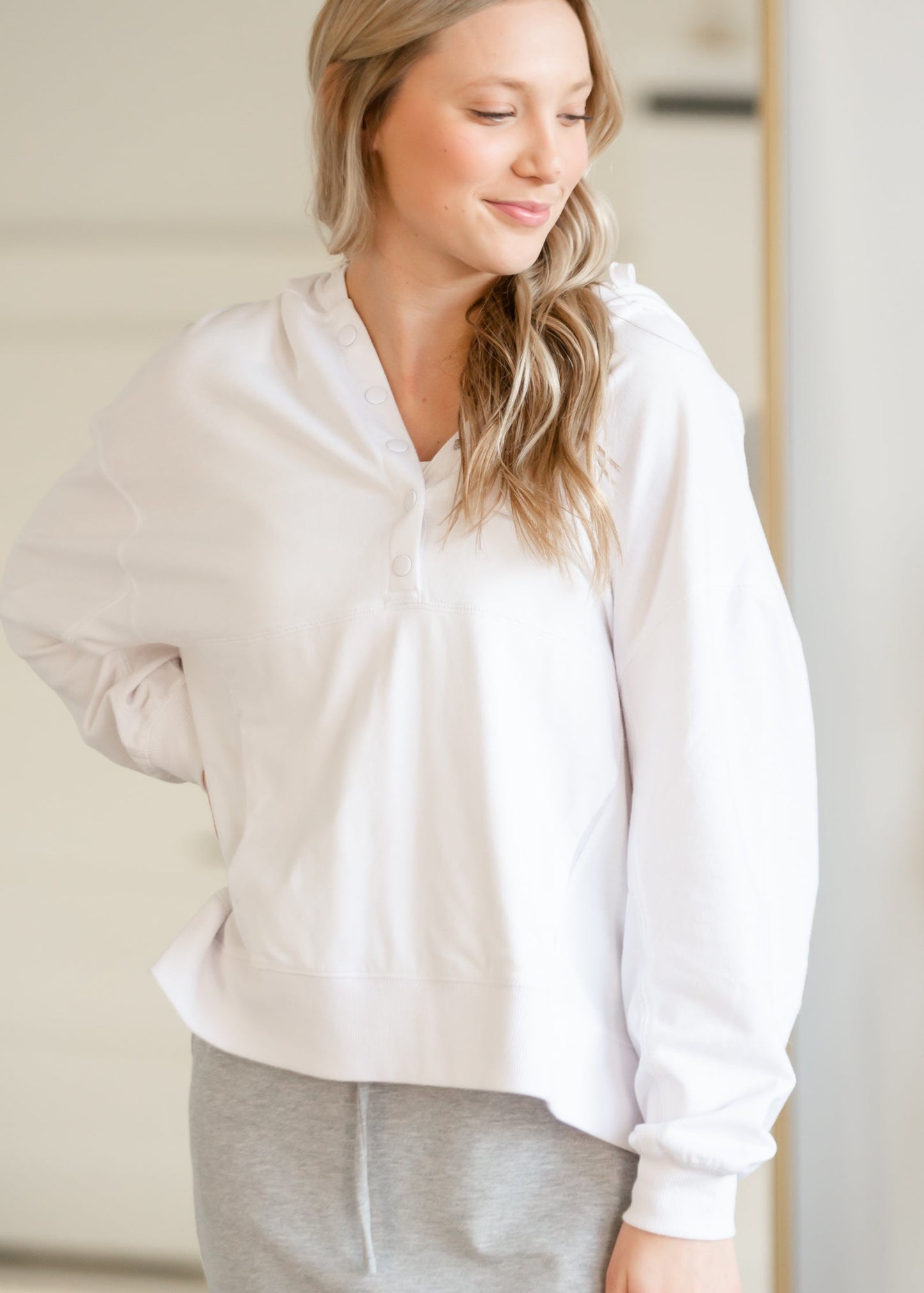 White Hooded Sweatshirt with Button Detail Shirt Z Supply