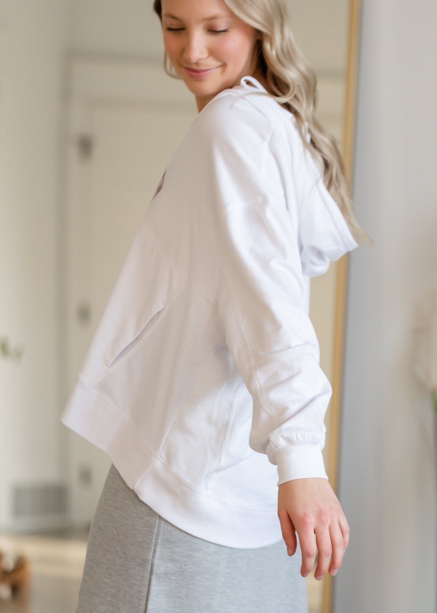 White Hooded Sweatshirt with Button Detail Shirt Z Supply