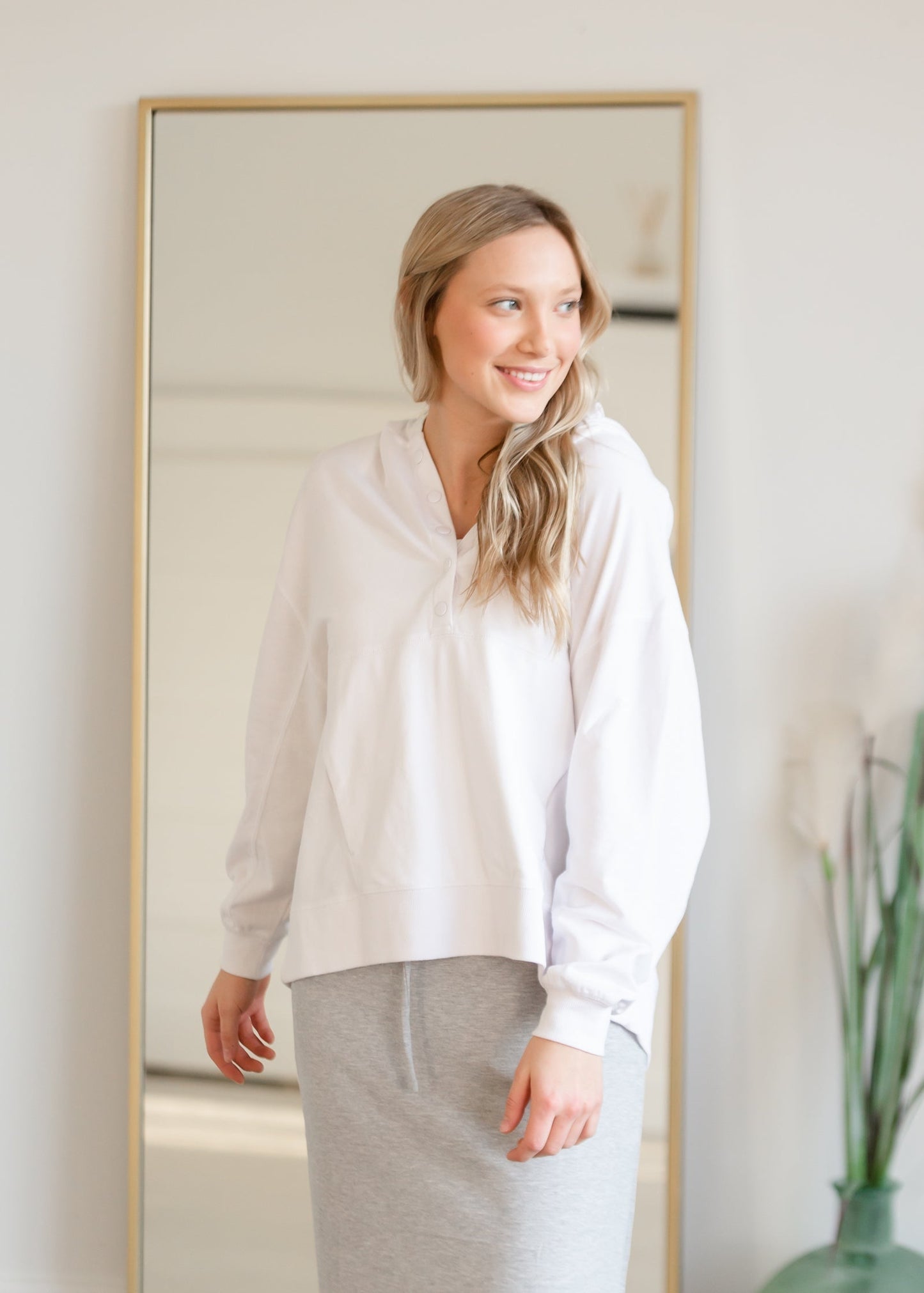 White Hooded Sweatshirt with Button Detail Shirt Z Supply