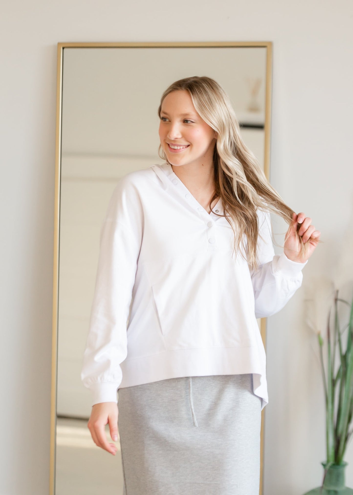 White Hooded Sweatshirt with Button Detail Shirt Z Supply
