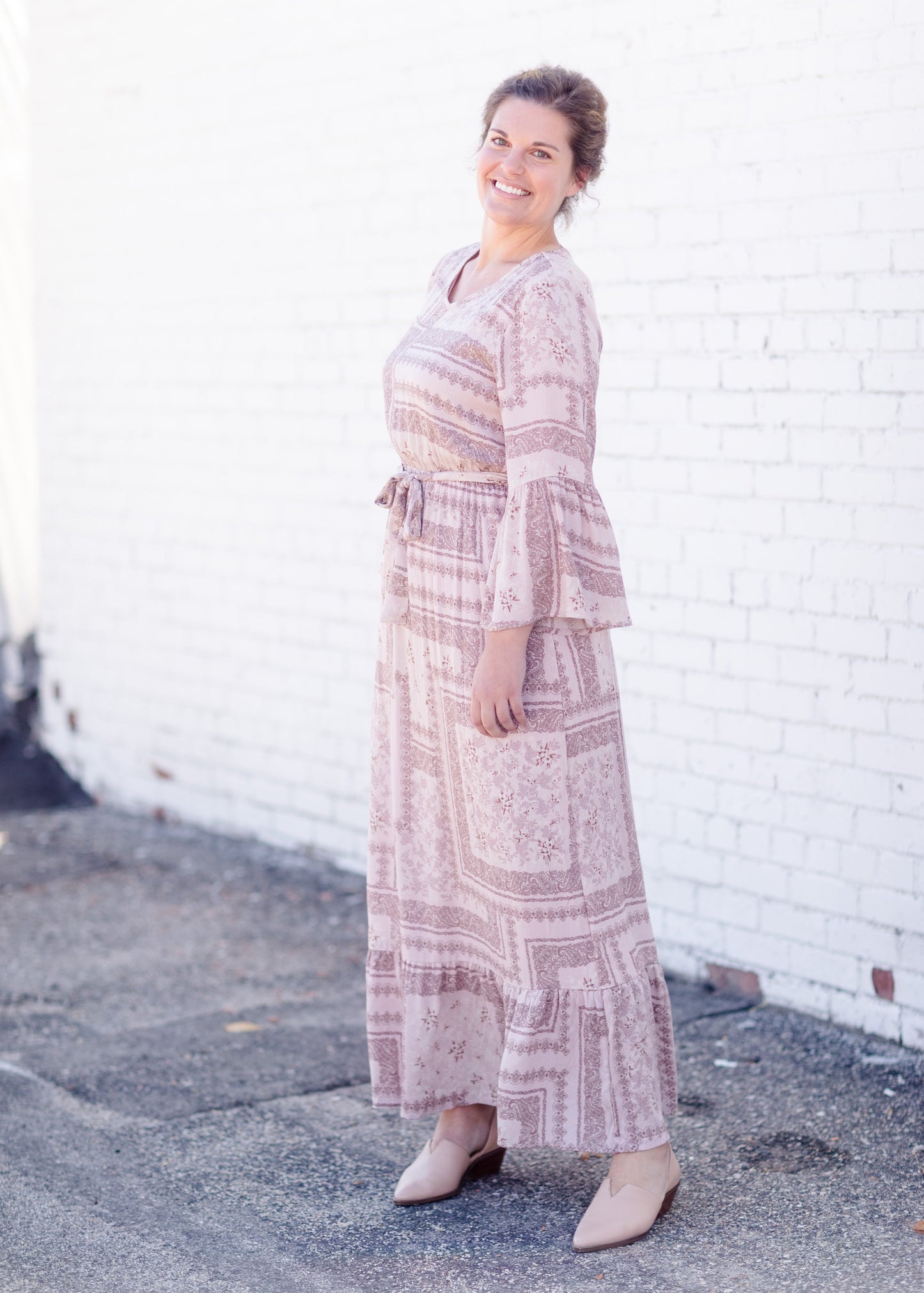 Willa Dusty Rose Flutter Bell Sleeve Maxi Dress Dresses Inherit