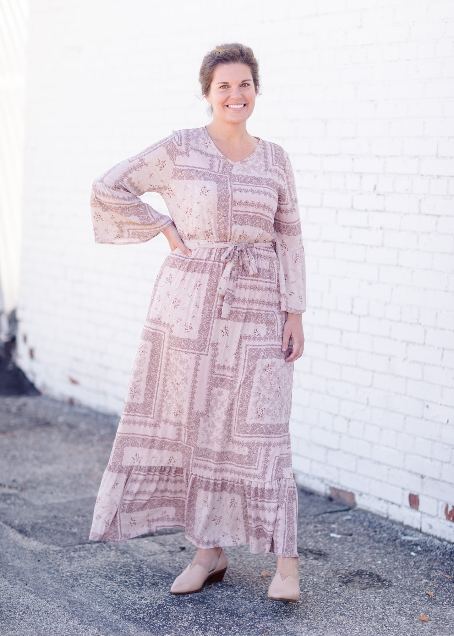 Willa Dusty Rose Flutter Bell Sleeve Maxi Dress Dresses Inherit