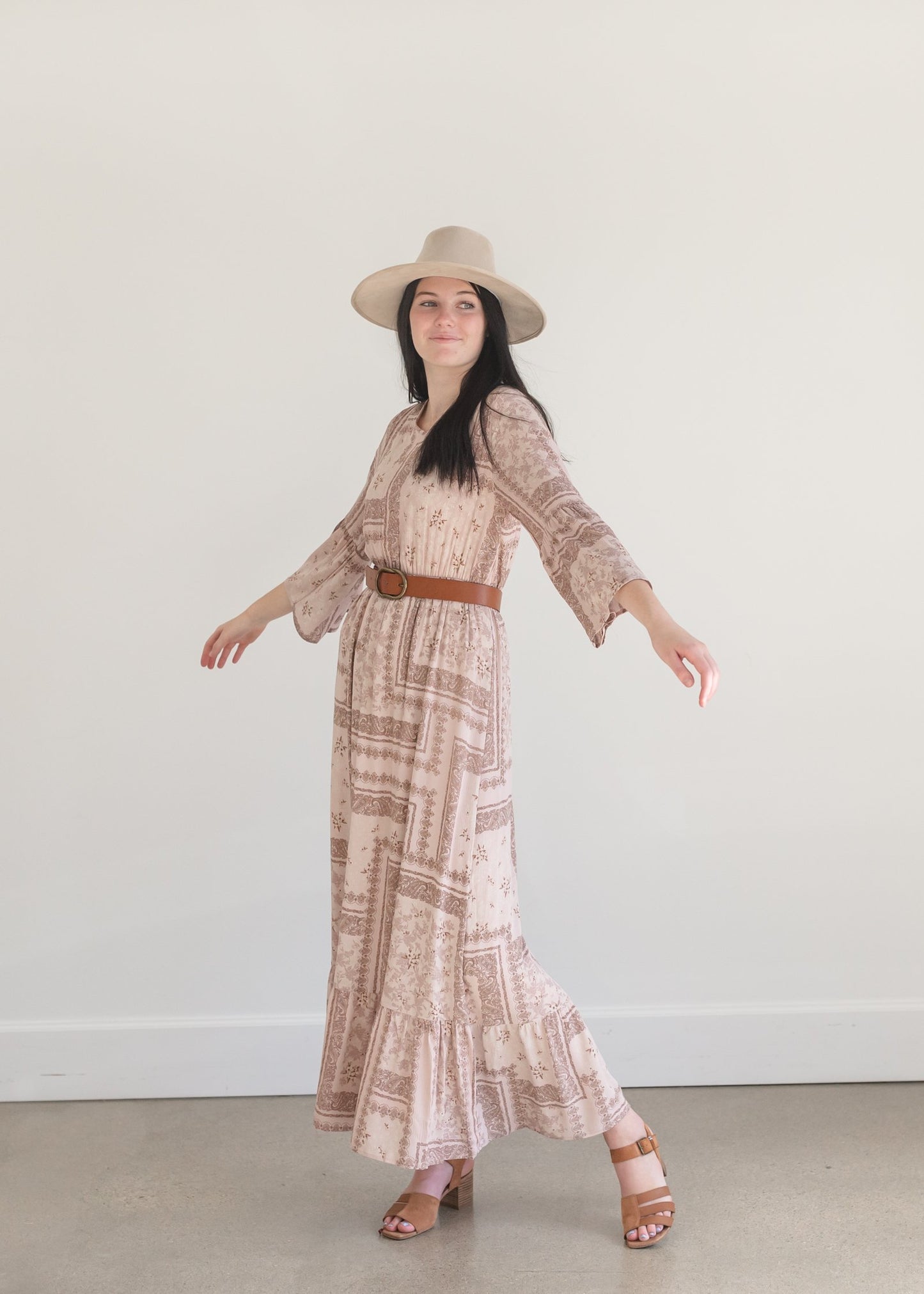 Willa Dusty Rose Flutter Bell Sleeve Maxi Dress Dresses Inherit
