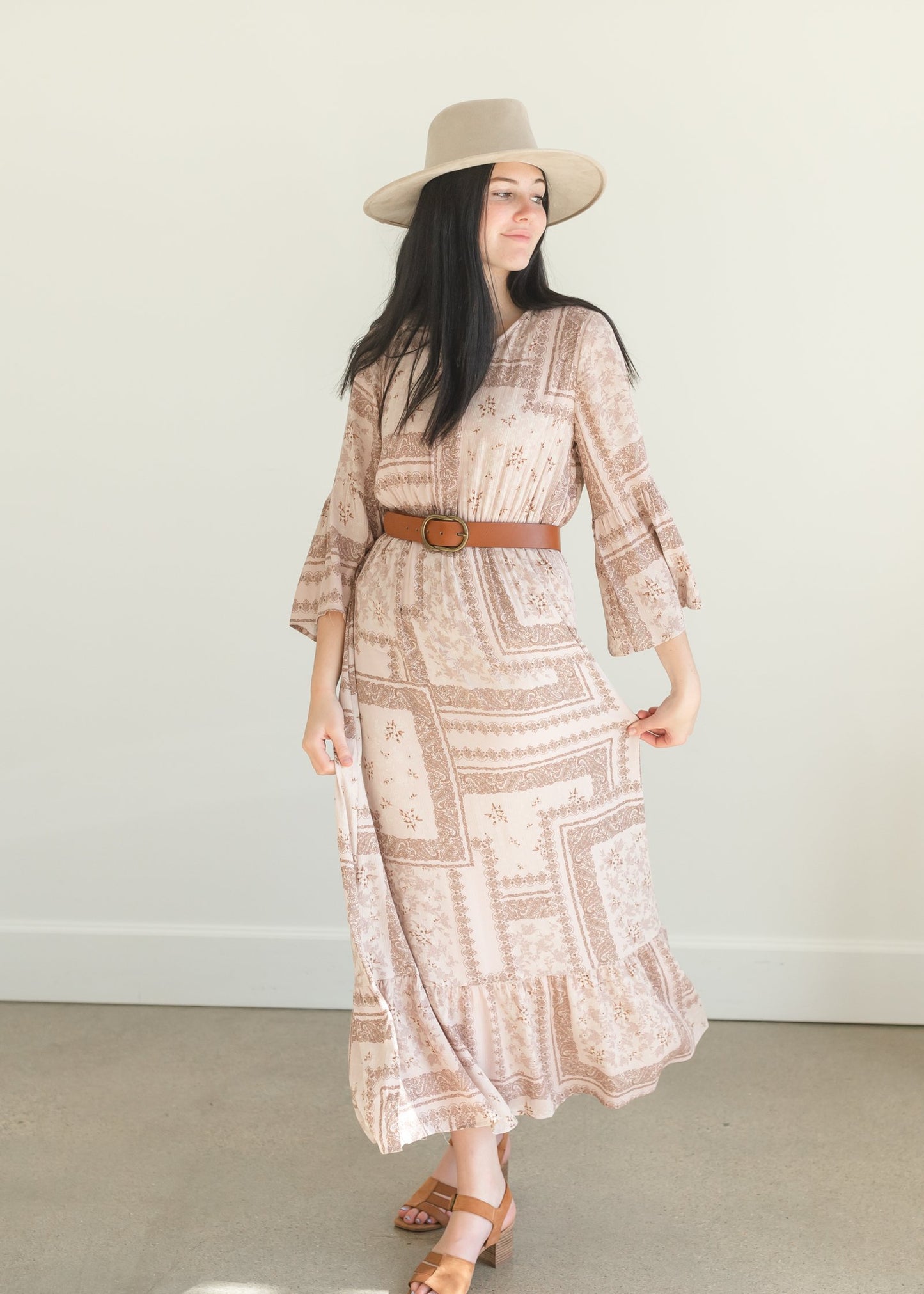Willa Dusty Rose Flutter Bell Sleeve Maxi Dress Dresses Inherit