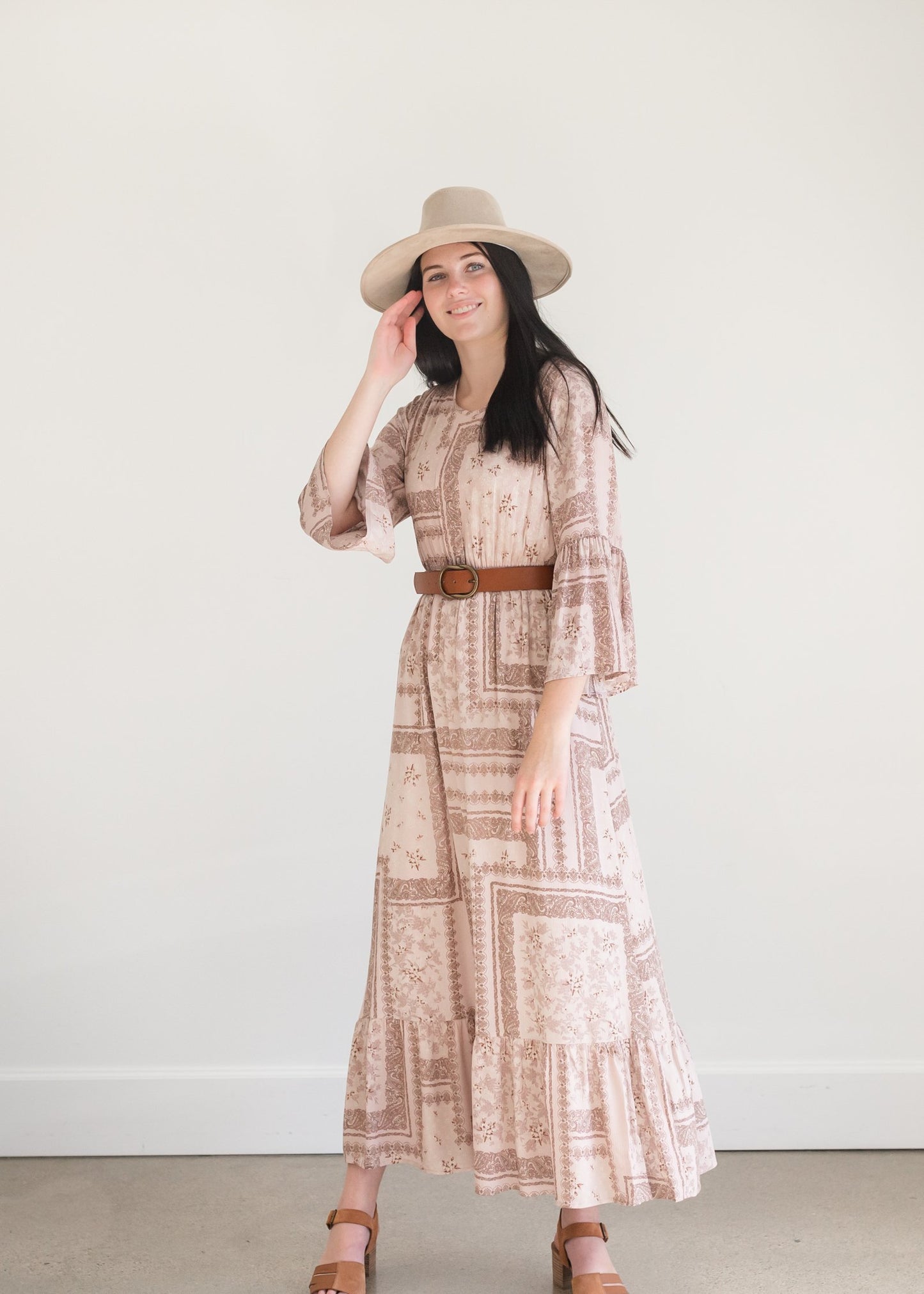 Willa Dusty Rose Flutter Bell Sleeve Maxi Dress Dresses Inherit