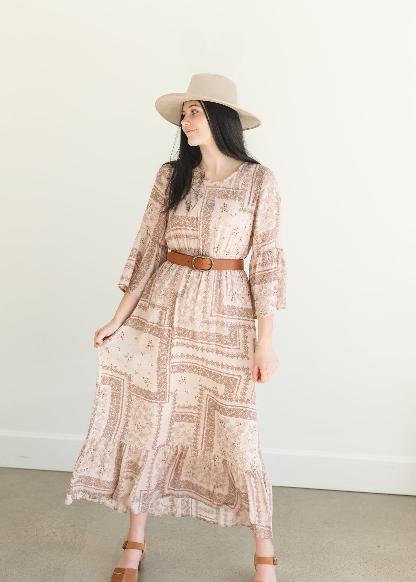 Willa Dusty Rose Flutter Bell Sleeve Maxi Dress Dresses Inherit
