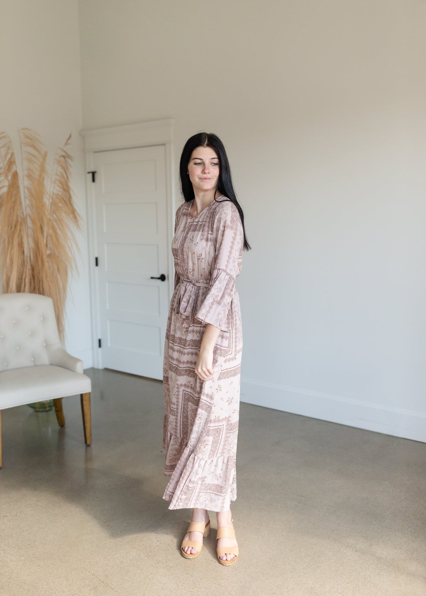 Willa Dusty Rose Flutter Bell Sleeve Maxi Dress Dresses Inherit