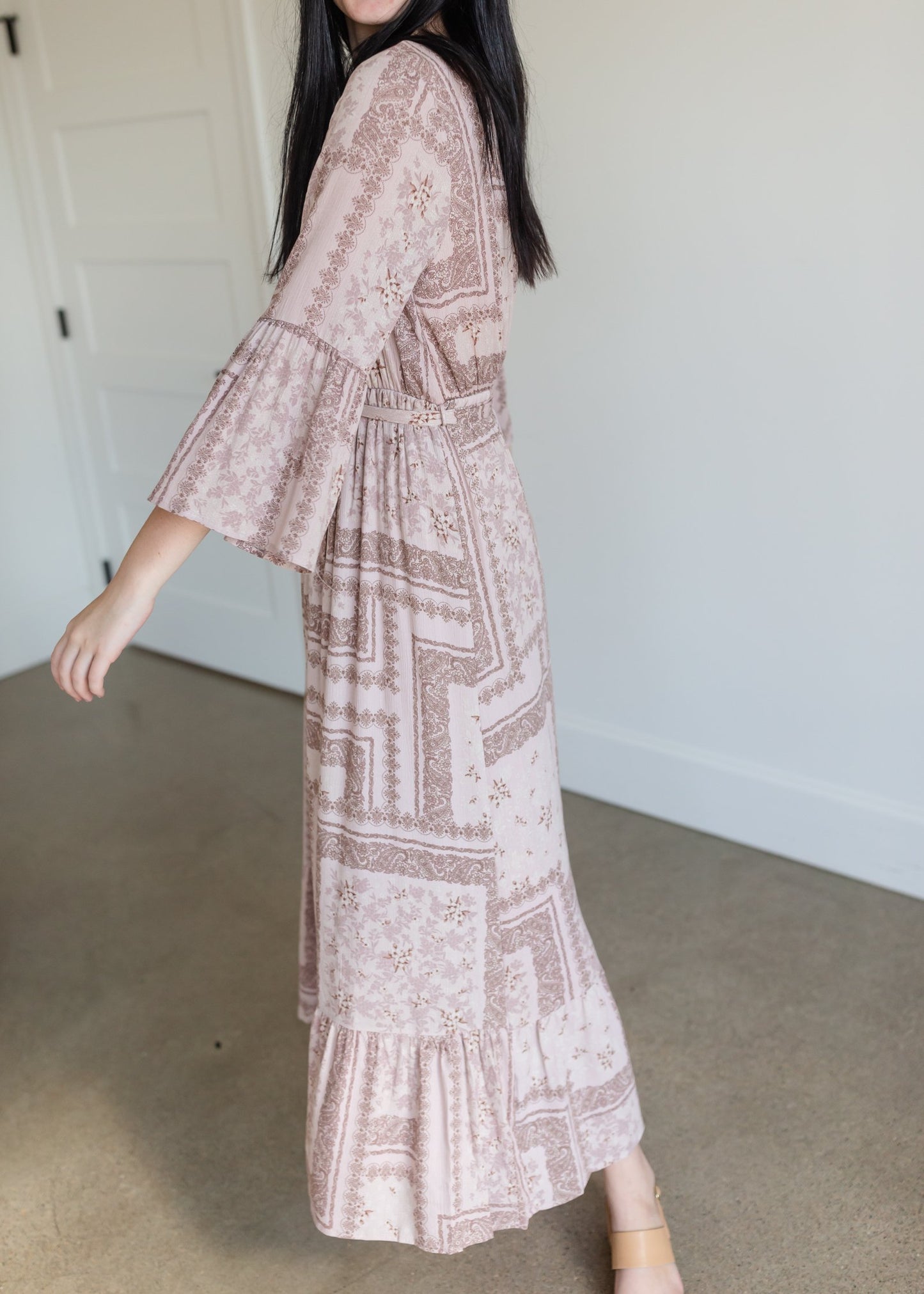 Willa Dusty Rose Flutter Bell Sleeve Maxi Dress Dresses Inherit