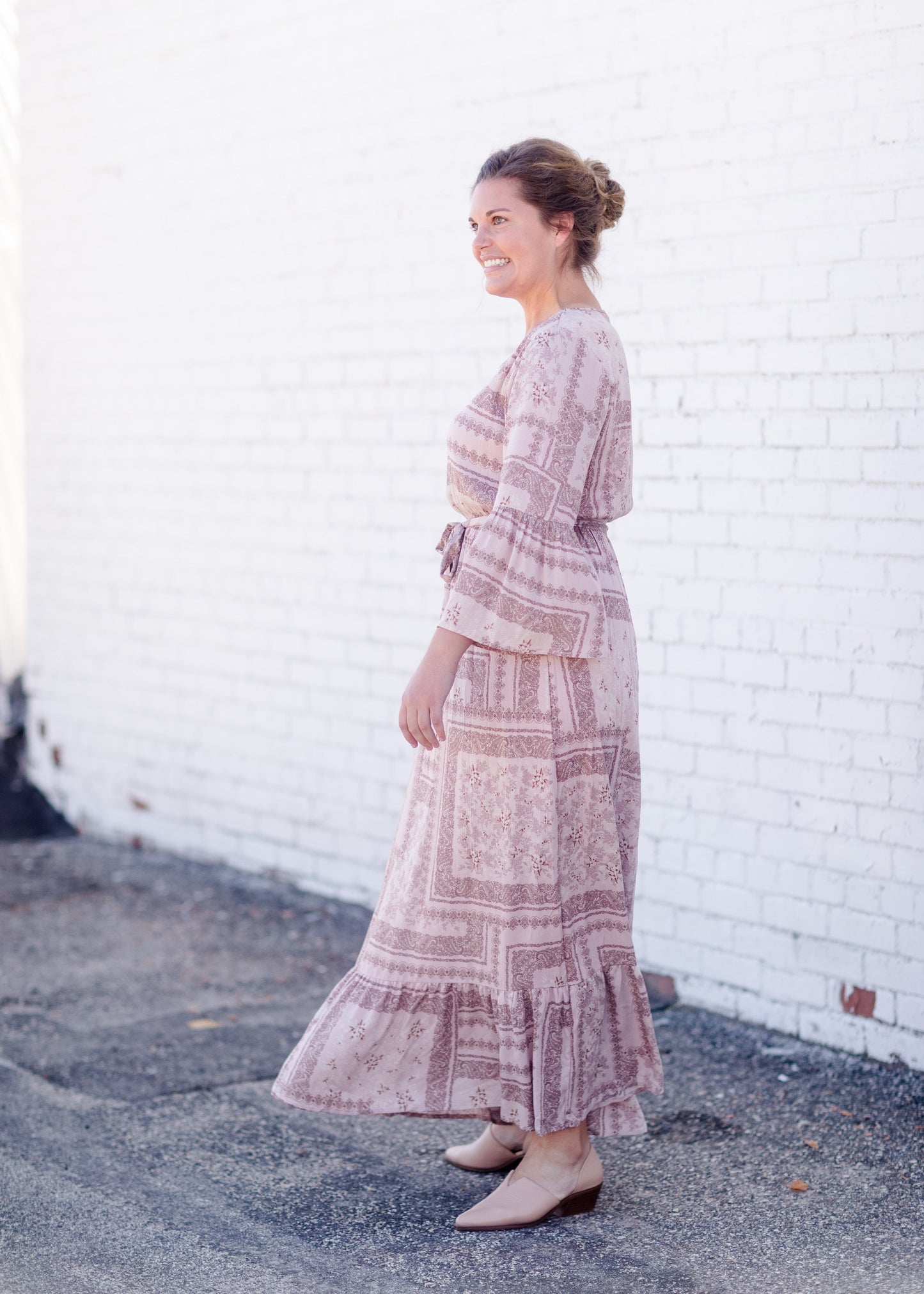 Willa Dusty Rose Flutter Bell Sleeve Maxi Dress Dresses Inherit
