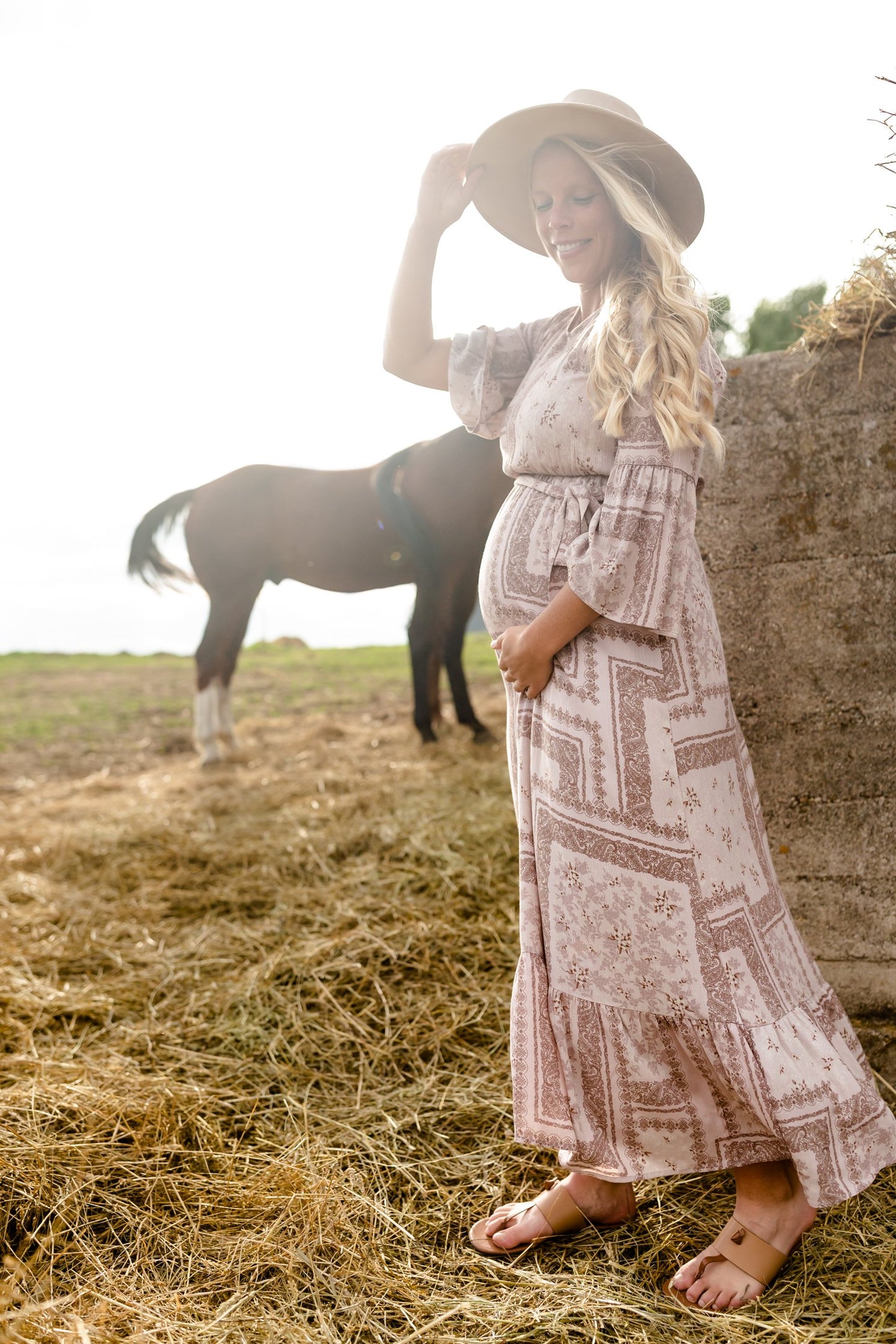 Willa Dusty Rose Flutter Bell Sleeve Maxi Dress Dresses Inherit