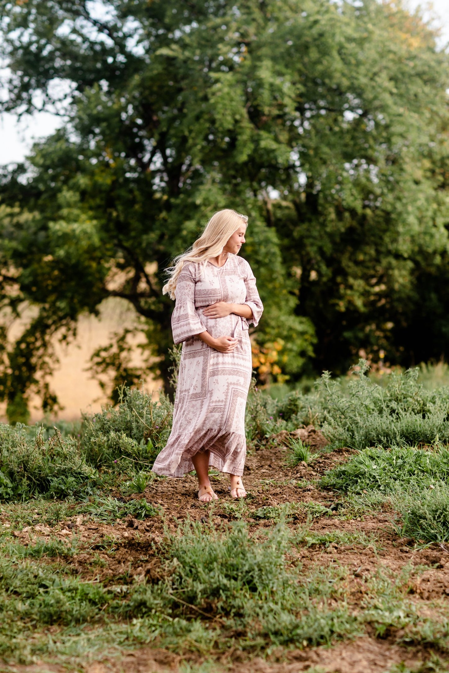 Willa Dusty Rose Flutter Bell Sleeve Maxi Dress Dresses Inherit
