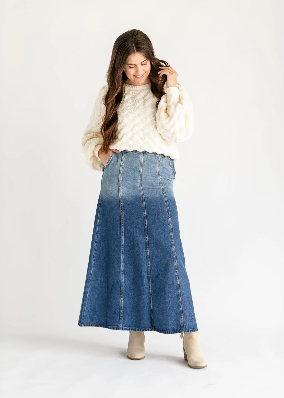Making Modesty Easy with a Ladies Long Denim Skirt Inherit Co