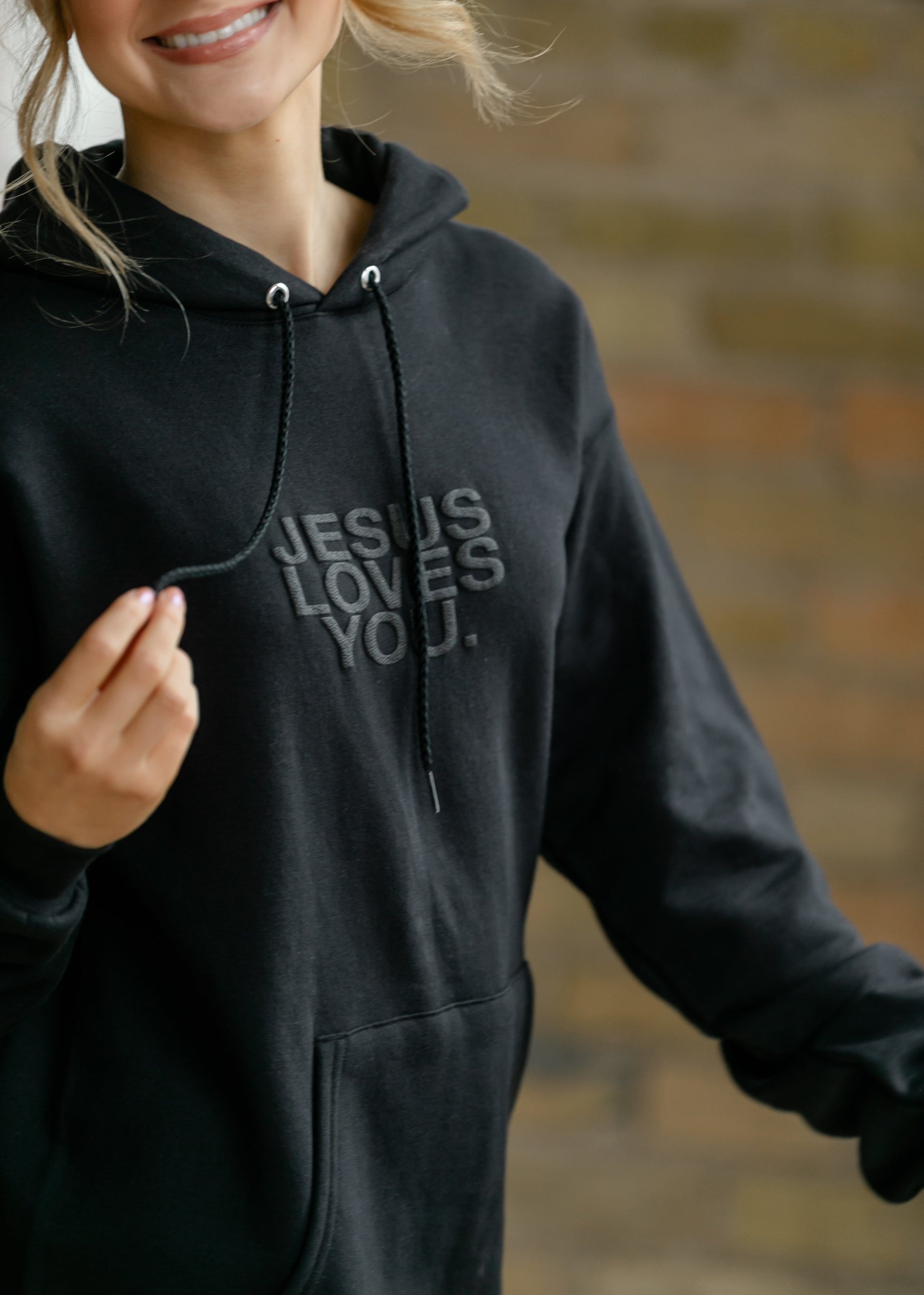 3-D Jesus Loves You Graphic Hoodie FF Tops