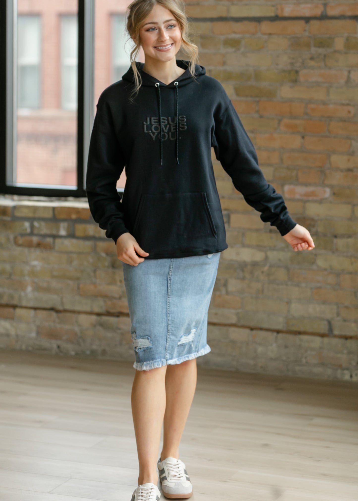 3-D Jesus Loves You Graphic Hoodie FF Tops