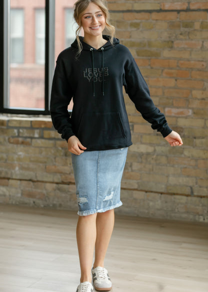 3-D Jesus Loves You Graphic Hoodie FF Tops