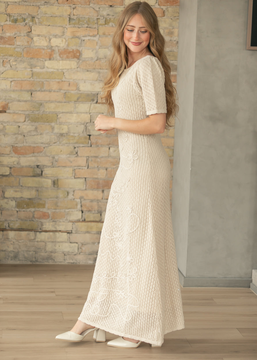 3D Floral Applique Knit Maxi Dress FF Dresses