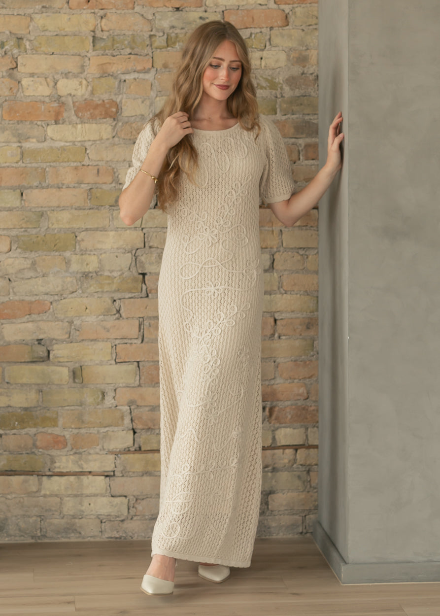 3D Floral Applique Knit Maxi Dress FF Dresses