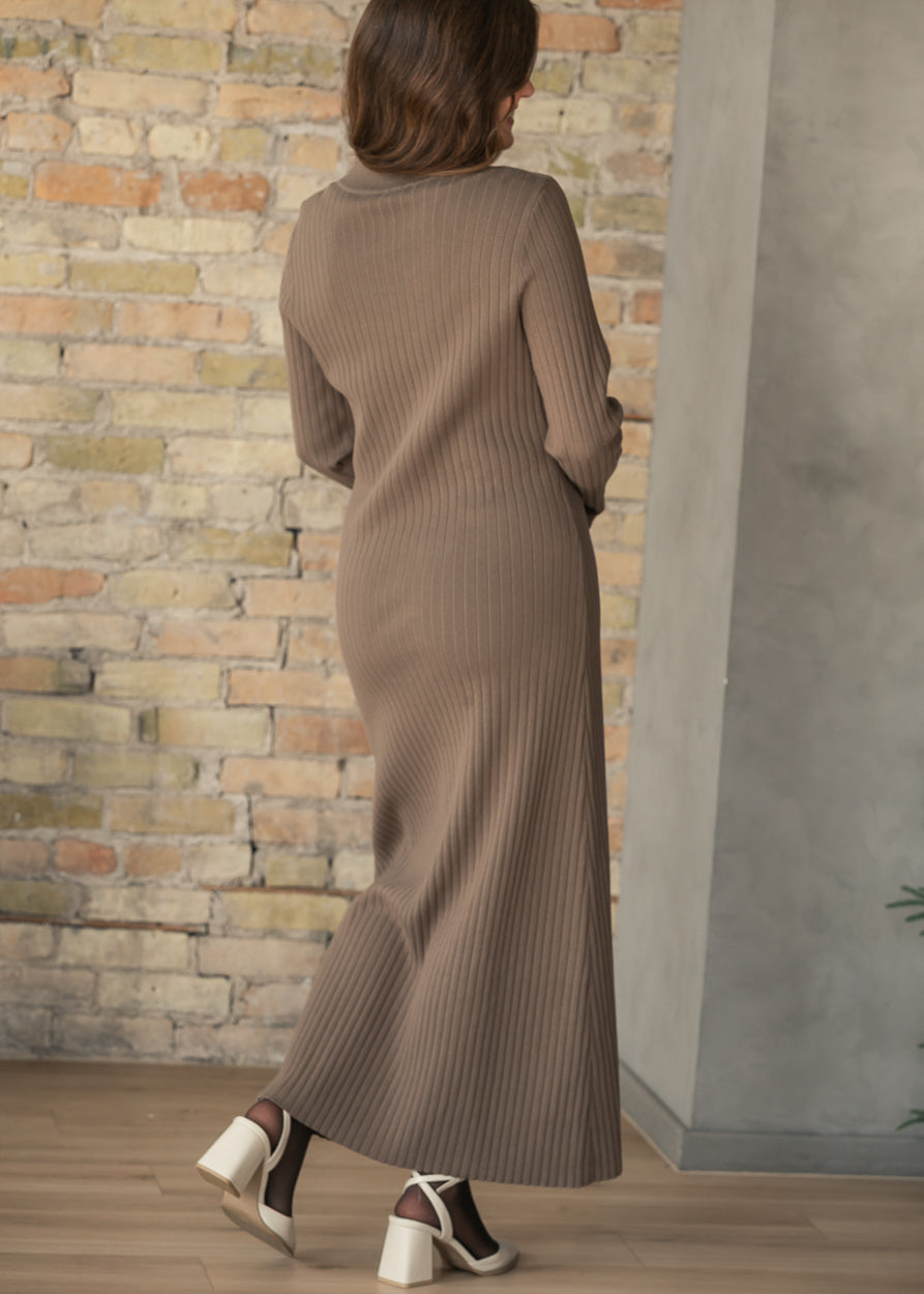Ashdon Chocolate Brown Ribbed Maxi Dress