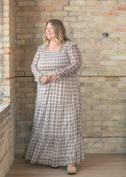 Aurora Plaid Long Sleeve Maxi Dress