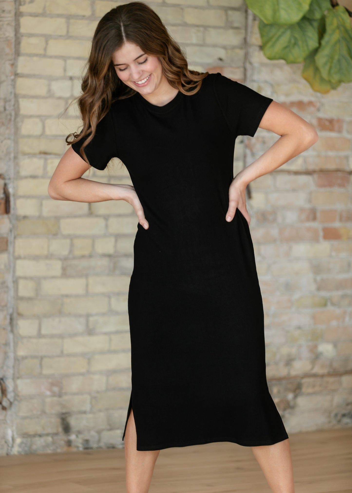 Baylor Black Ribbed T-shirt Dress