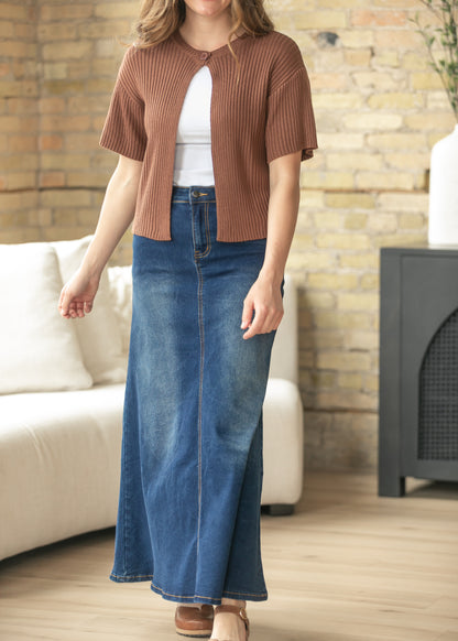 Bethany Dark Wash A-line Long Denim Skirt