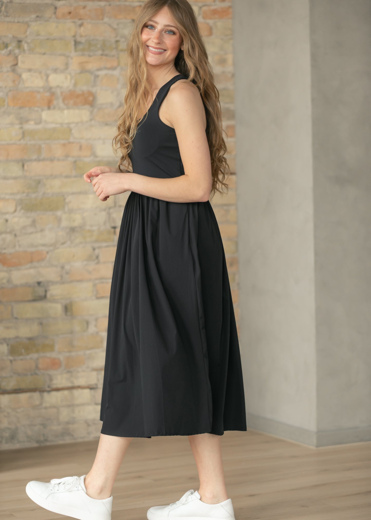 Black BreezeEase Rib Tank Midi Dress
