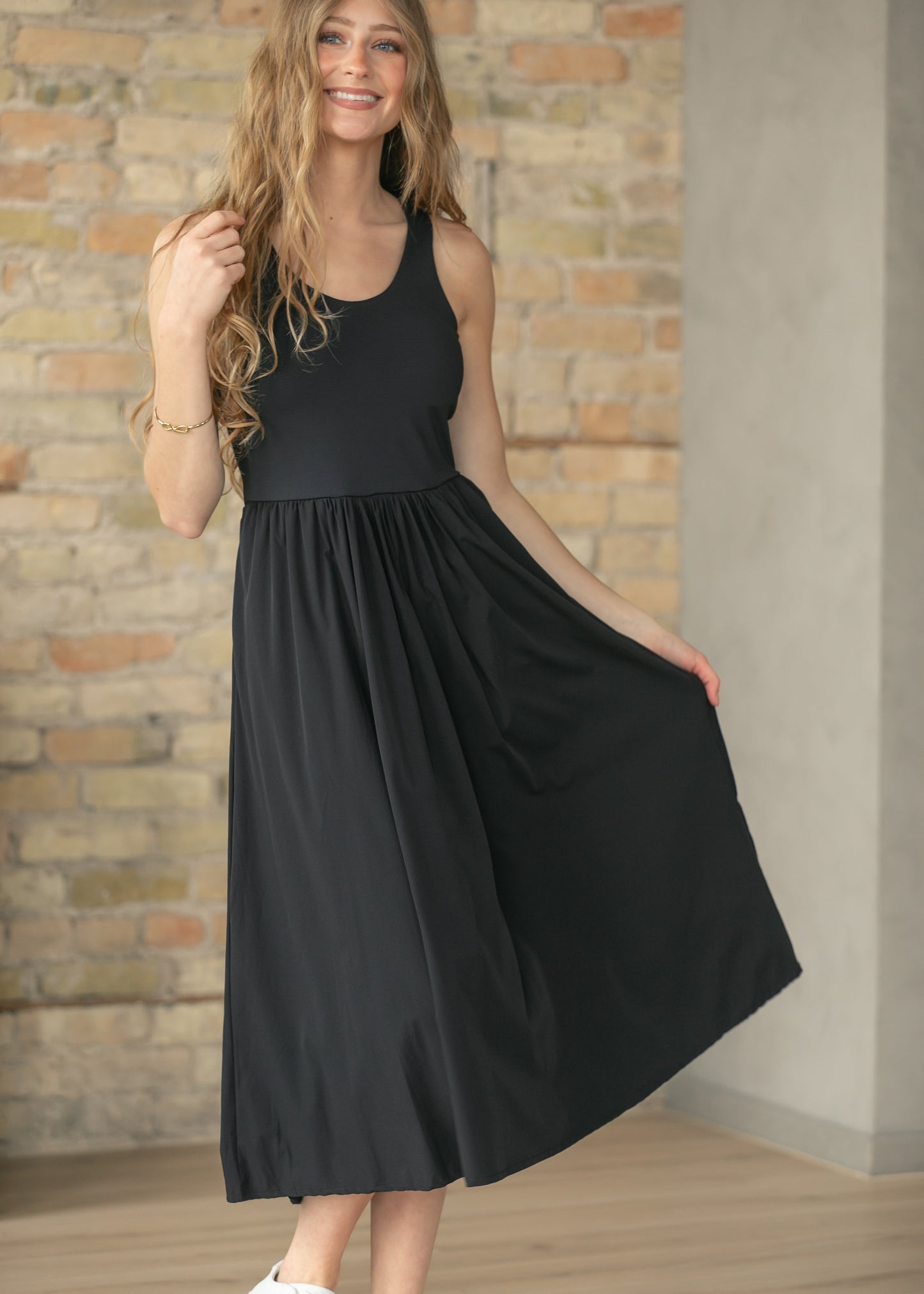 Black BreezeEase Rib Tank Midi Dress
