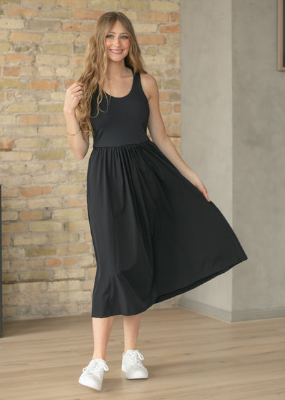 Black BreezeEase Rib Tank Midi Dress