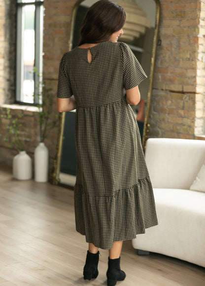 Gingham Short Sleeve Midi Dress