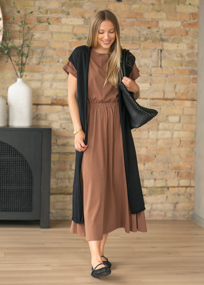 Black Sleeveless Belted Cardigan