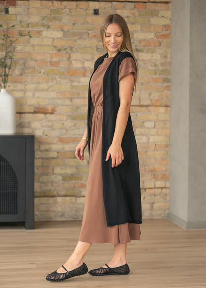 Black Sleeveless Belted Cardigan