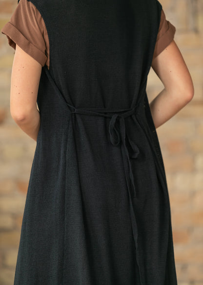 Black Sleeveless Belted Cardigan