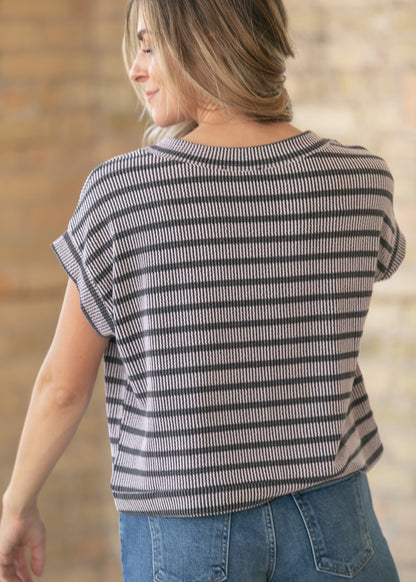 Black Striped Rib Knit Dolman Top
