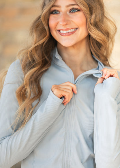 Blue Long Sleeve Workout Jacket FF Layering Essentials