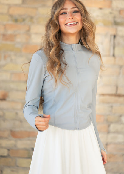 Blue Long Sleeve Workout Jacket FF Layering Essentials