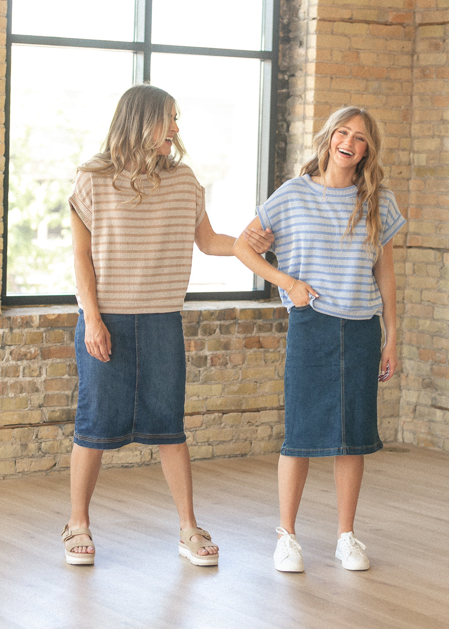 Mocha Striped Rib Knit Dolman Top