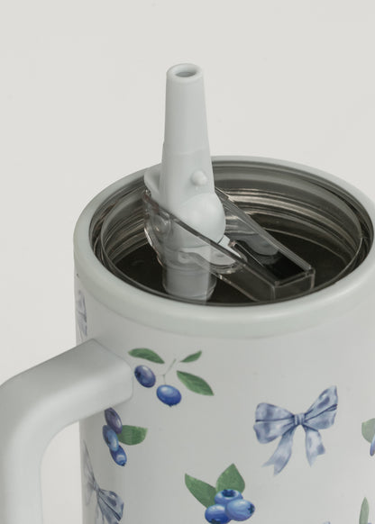 Dusty Blue Blueberry Bow Spill Free Tumbler