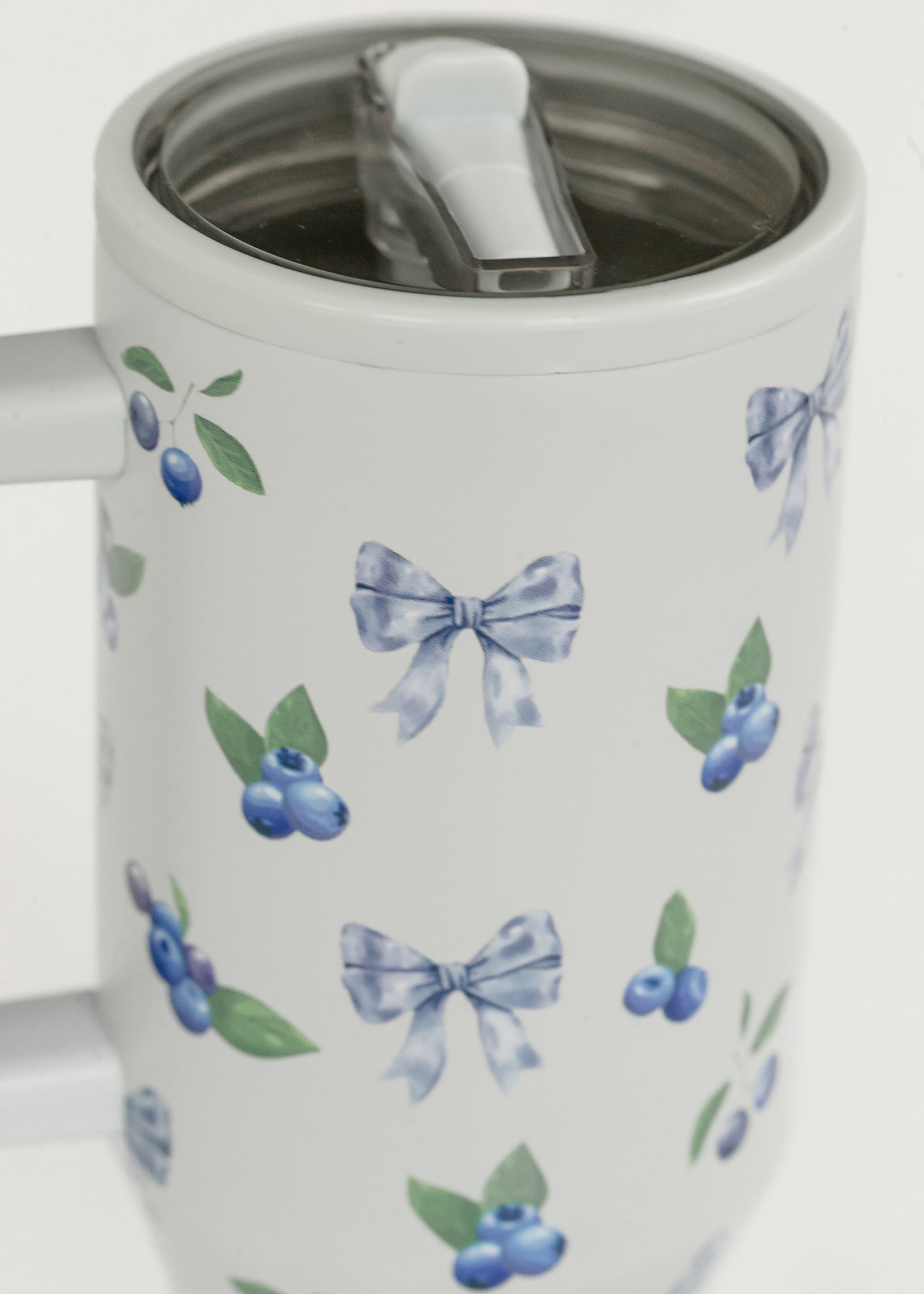 Dusty Blue Blueberry Bow Spill Free Tumbler