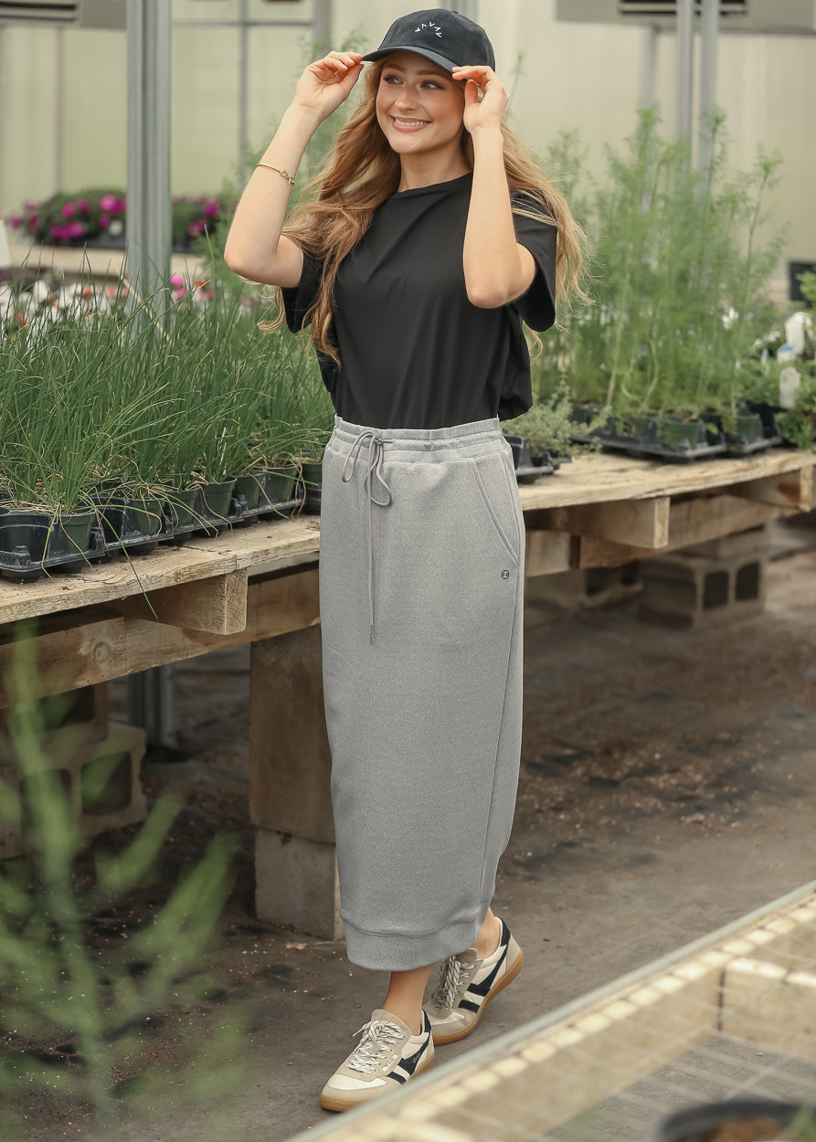 Bradi Gray Side Zipper Athletic Maxi Skirt