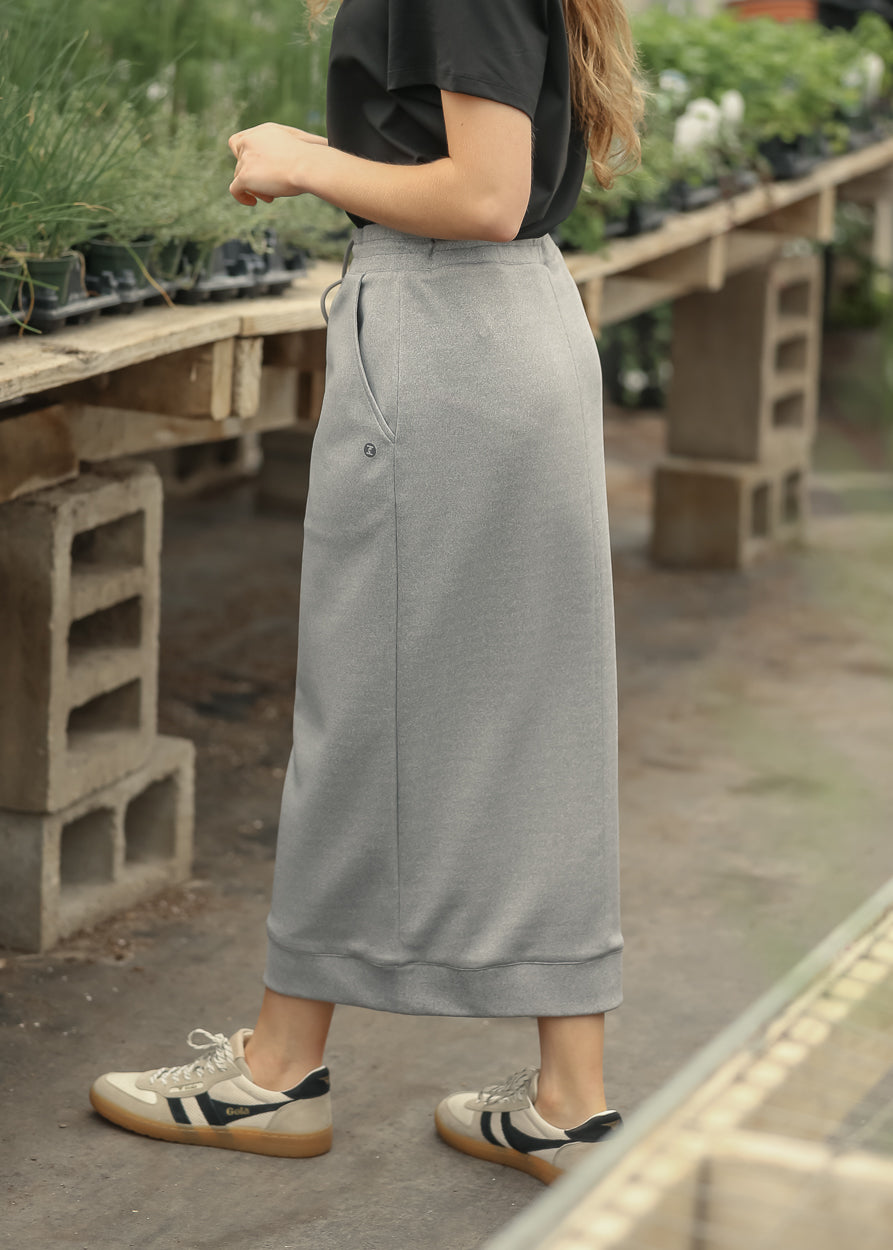 Bradi Gray Side Zipper Athletic Maxi Skirt