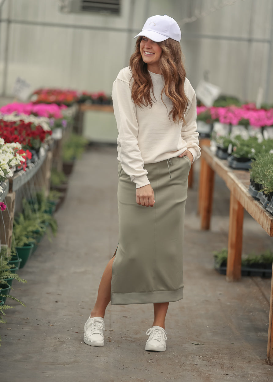 Bradi Sprig Green Side Zipper Athletic Maxi Skirt