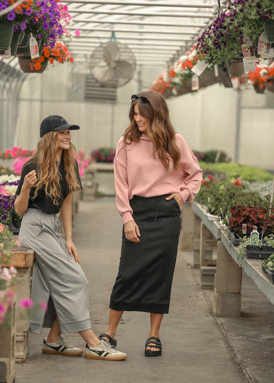 Bradi Black Side Zipper Athletic Maxi Skirt