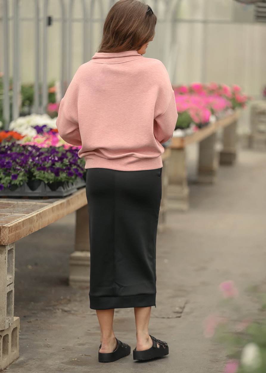 Bradi Black Side Zipper Athletic Maxi Skirt