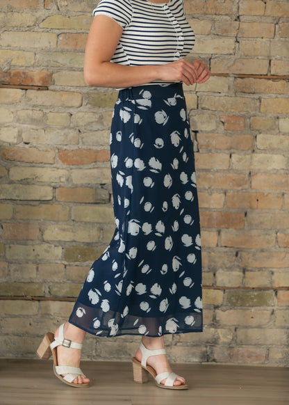 Braylyn Navy Watercolor Floral Midi Skirt