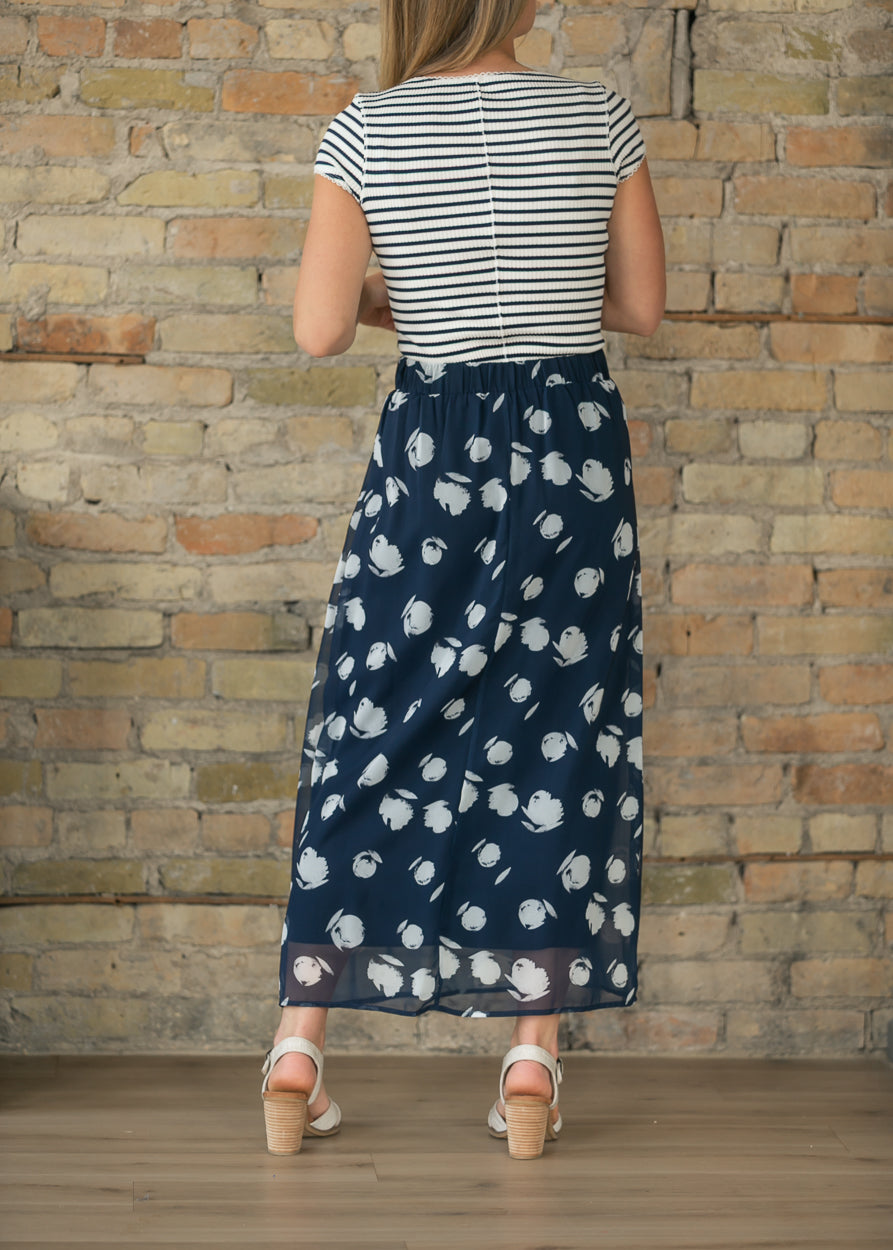 Braylyn Navy Watercolor Floral Midi Skirt