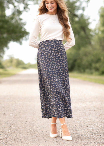 Braylyn Navy Floral Midi Skirt