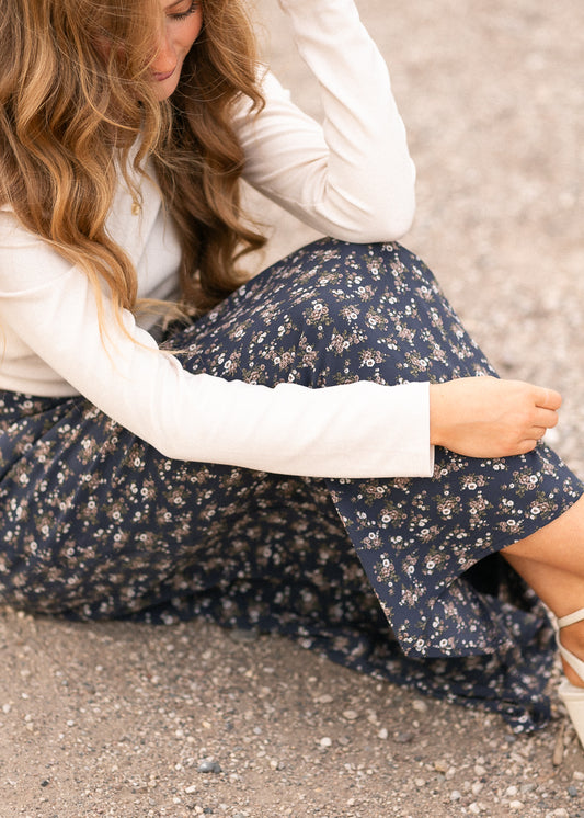 Braylyn Navy Floral Midi Skirt